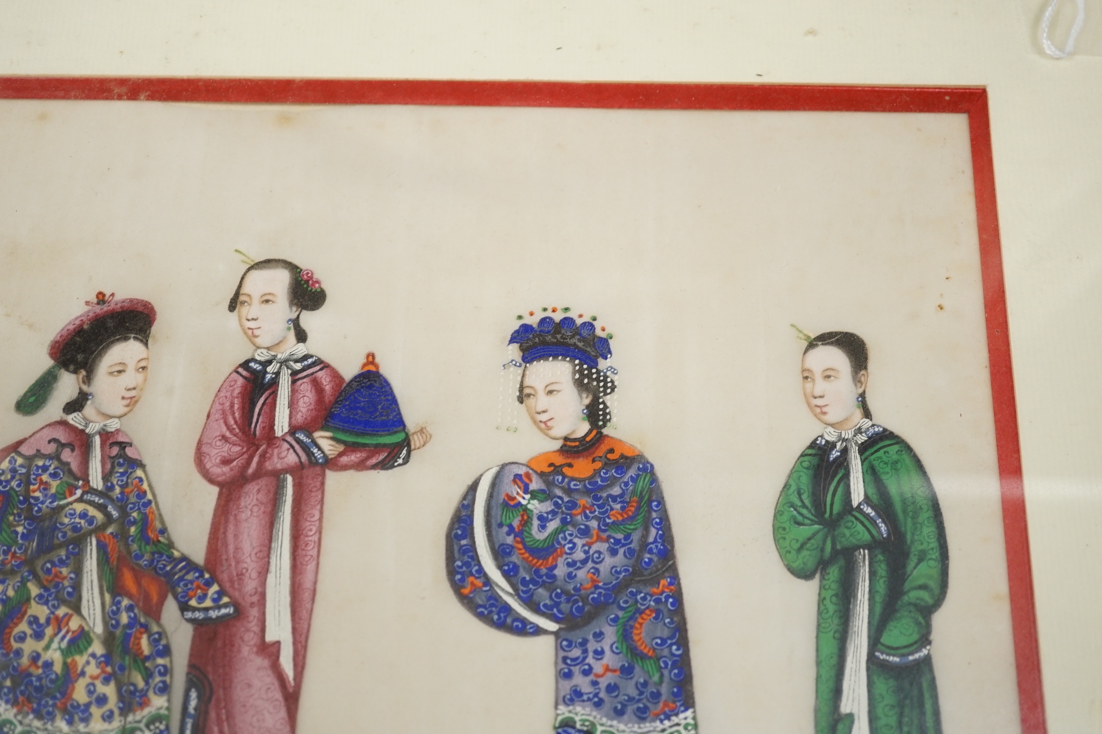 A Chinese pith painting of Qing Court figures, 19th century - 18 x 28.5cm